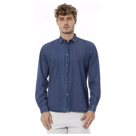 Distretto12 Chic Blue Slim Men's Italian Collar Shirt blue-cotton-shirt-3