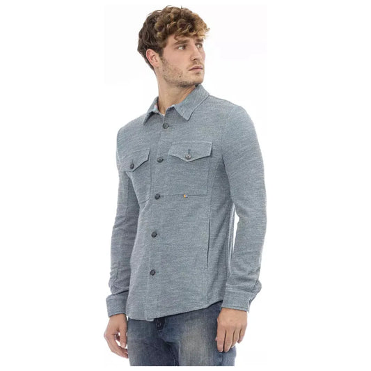 Distretto12 Italian Chic Blue Shirt with Pockets blue-polyester-shirt