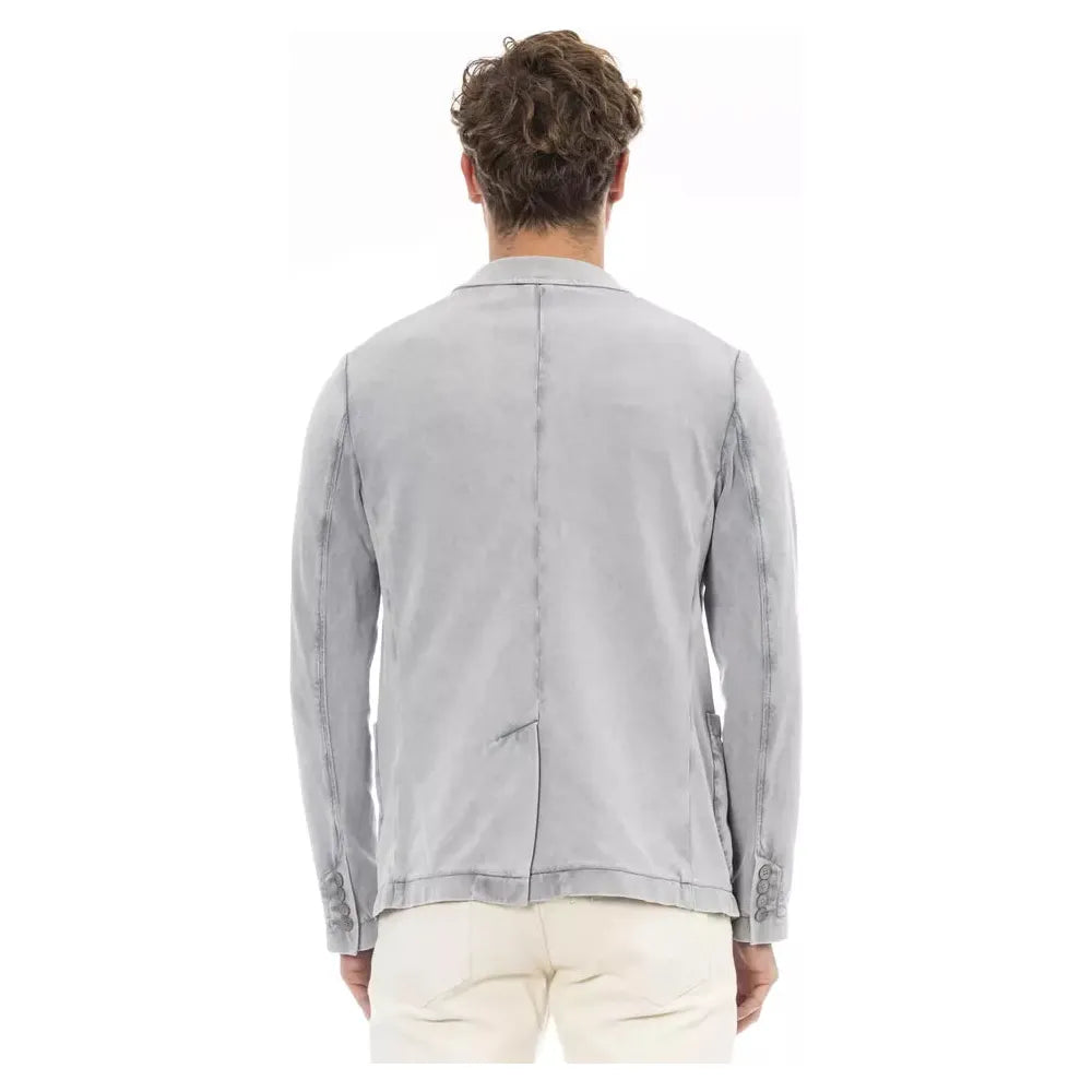 Distretto12 Sleek Cotton Fabric Jacket with Button Closure gray-cotton-blazer-1