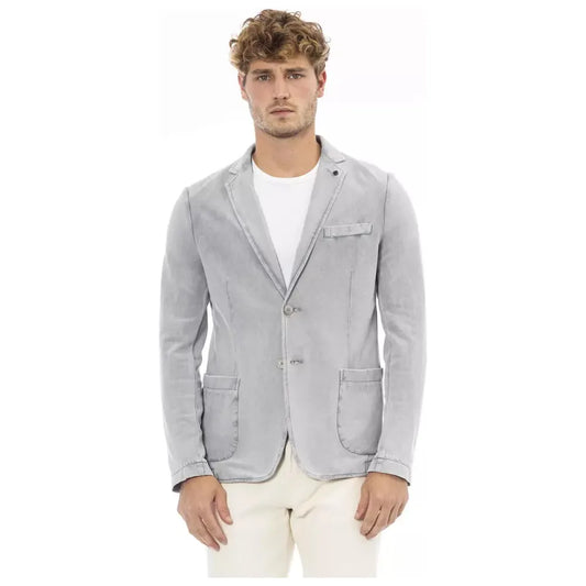 Distretto12 Sleek Cotton Fabric Jacket with Button Closure gray-cotton-blazer-1