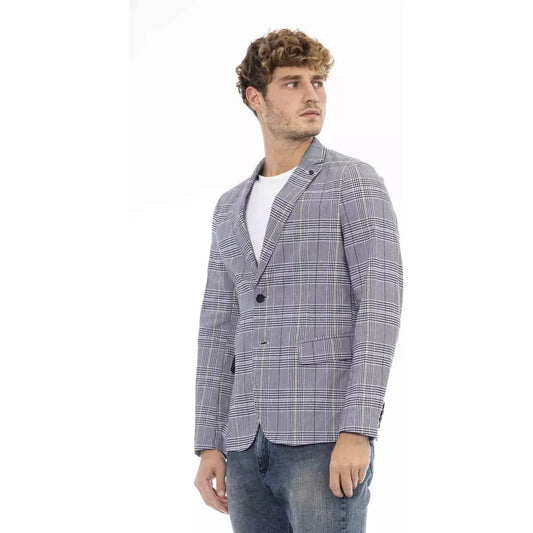 Distretto12 Elegant Blue Fabric Jacket with Classic Appeal blue-polyester-blazer-1