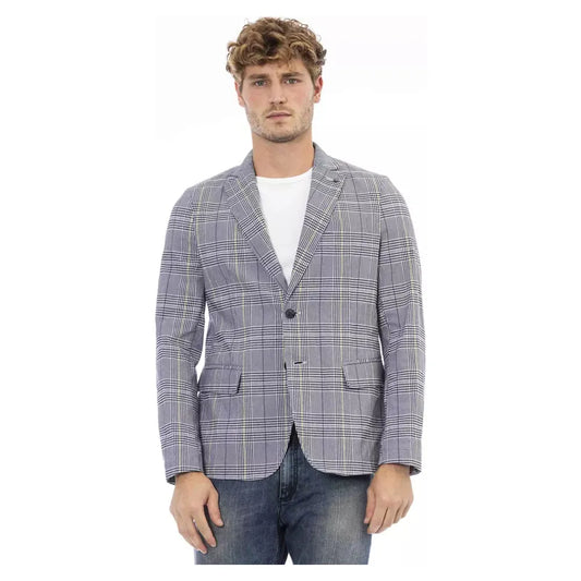 Distretto12 Elegant Blue Fabric Jacket with Classic Appeal blue-polyester-blazer-1