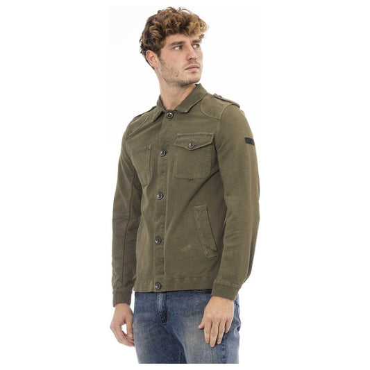 Distretto12 Chic Green Jacket with Backpack Braces green-cotton-jacket-1