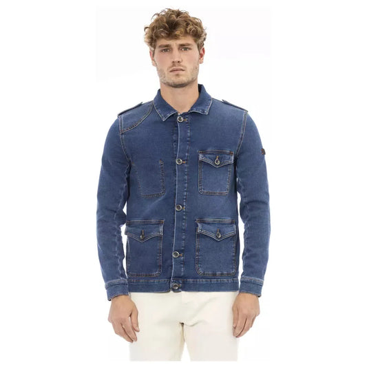 Distretto12 Sleek Blue Jacket with Backpack Braces & Hood blue-cotton-jacket-8