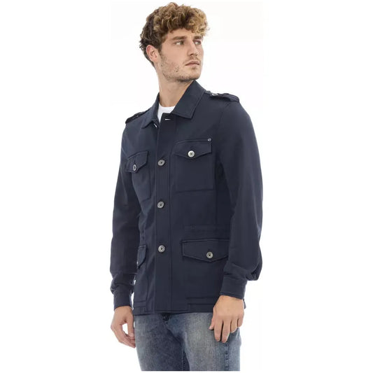 Distretto12 Sleek Cotton Blend Blue Jacket blue-cotton-jacket-1