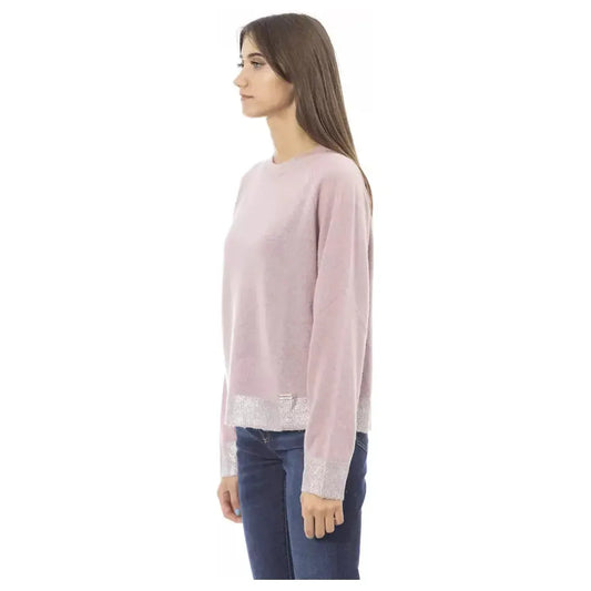 Baldinini Trend Chic Crew Neck Monogram Sweater in Pink pink-wool-sweater-4