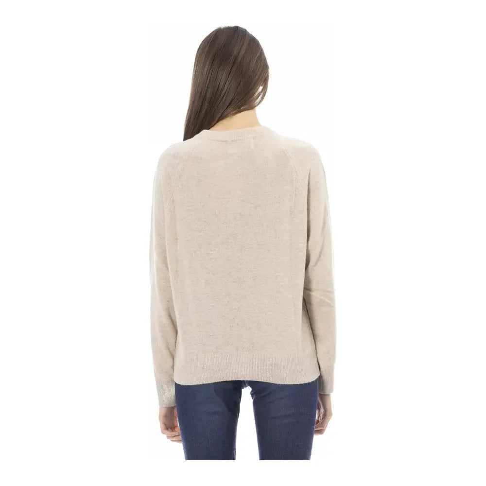 Baldinini Trend Elegant Beige Crew Neck Sweater for Women beige-wool-sweater-9