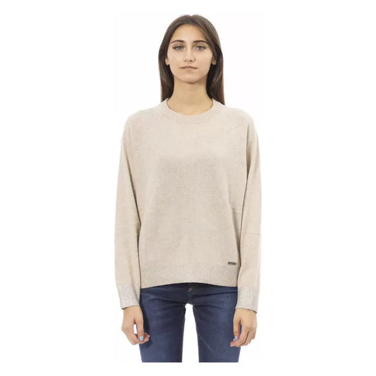 Baldinini Trend Elegant Beige Crew Neck Sweater for Women beige-wool-sweater-9
