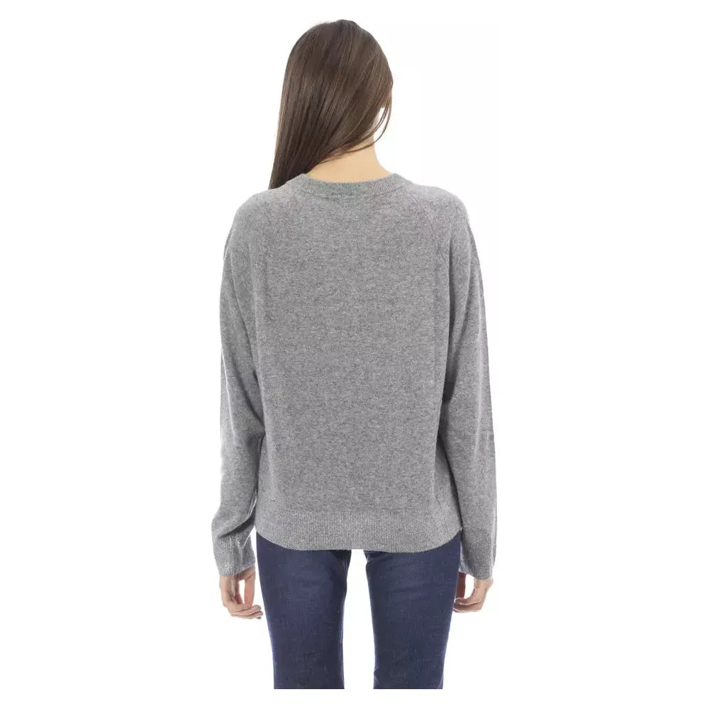 Baldinini Trend Elegant Crew Neck Cashmere Blend Sweater gray-wool-sweater-19