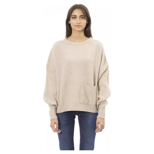 Baldinini Trend Chic Beige Crew Neck Cashmere Blend Sweater beige-wool-sweater-11