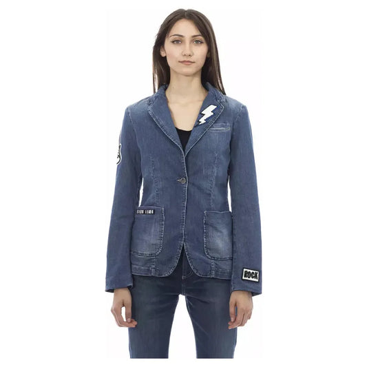 Baldinini Trend Chic Patchwork Denim Jacket blue-cotton-jackets-coat-2