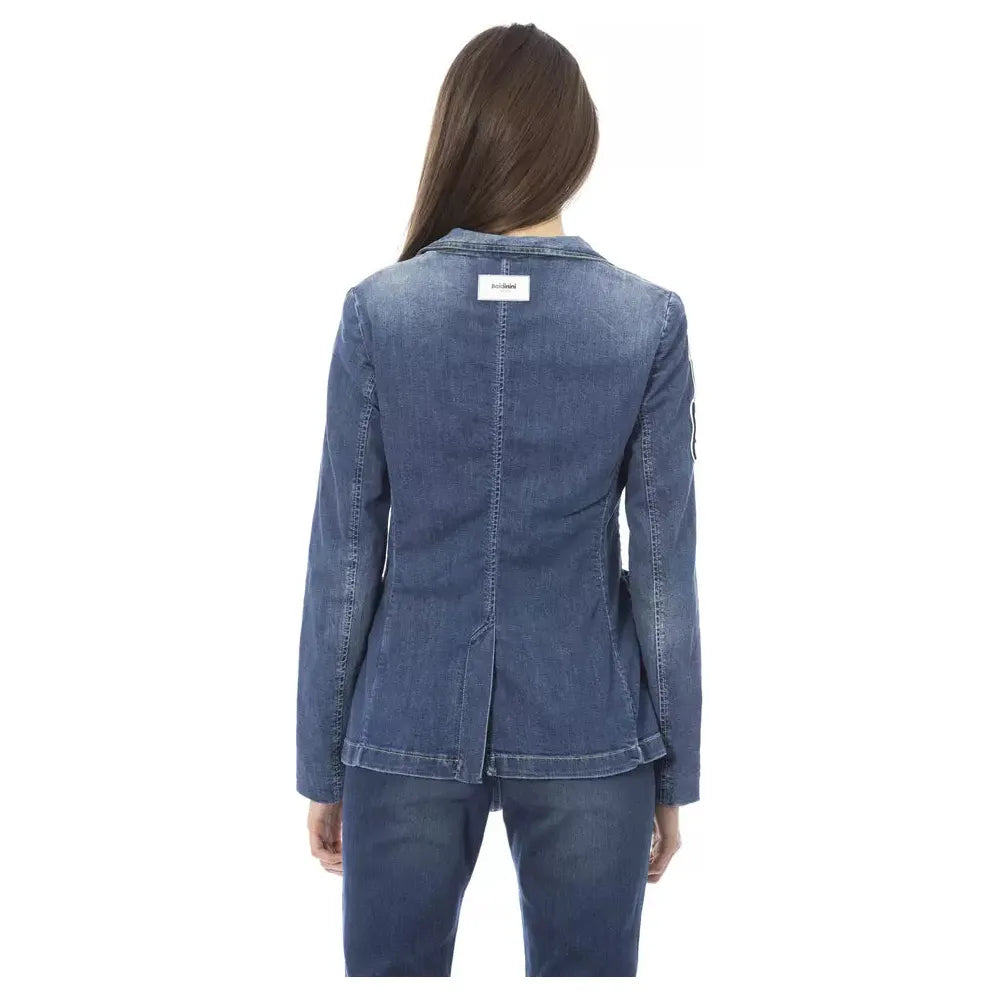 Baldinini Trend Chic Patchwork Denim Jacket blue-cotton-jackets-coat-2