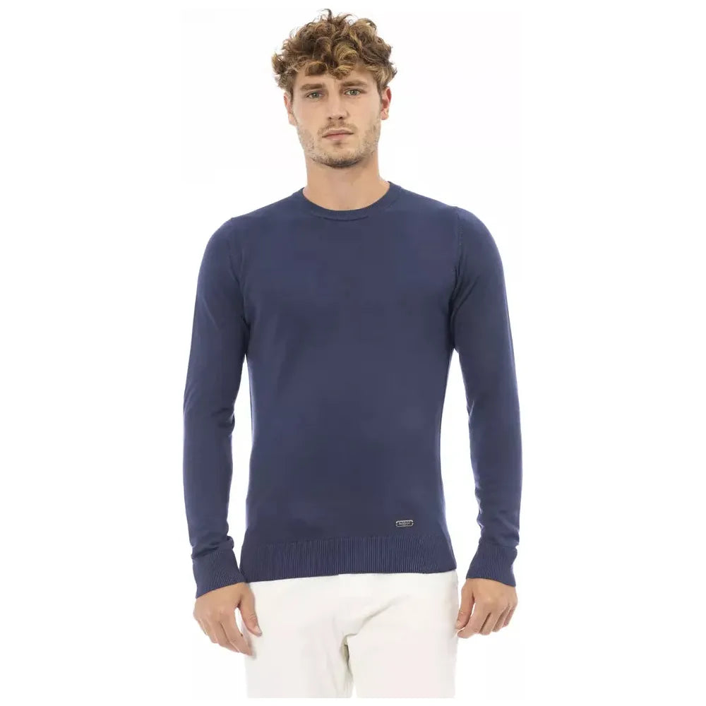 Baldinini Trend Elegant Blue Crew Neck Cashmere Blend Sweater blue-modal-sweater-1