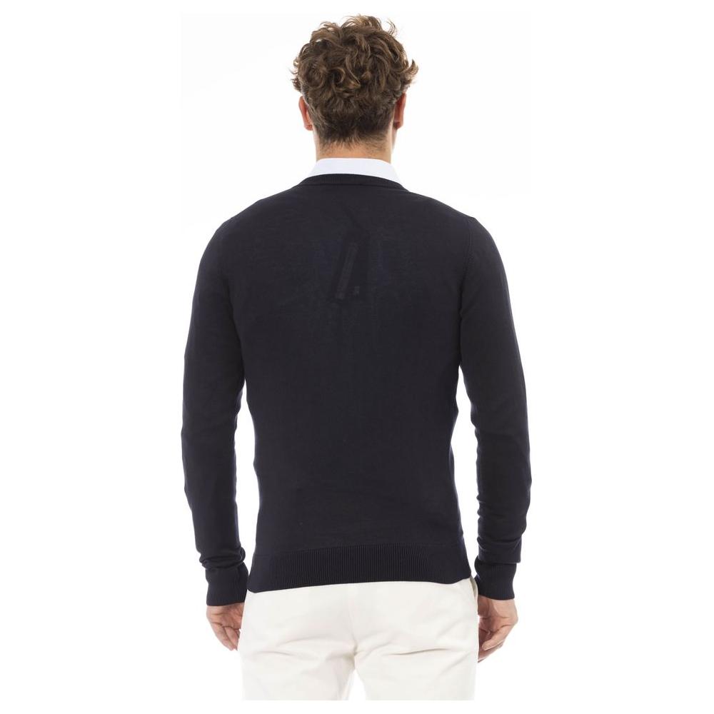 Baldinini Trend Elegant Blue V-Neck Cashmere-Blend Sweater blue-modal-sweater-5