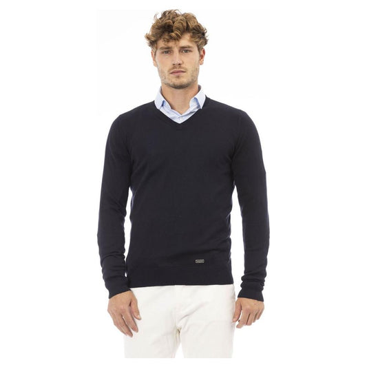 Baldinini Trend Elegant Blue V-Neck Cashmere-Blend Sweater blue-modal-sweater-5 product-23669-1654596044-6e33b608-940.jpg