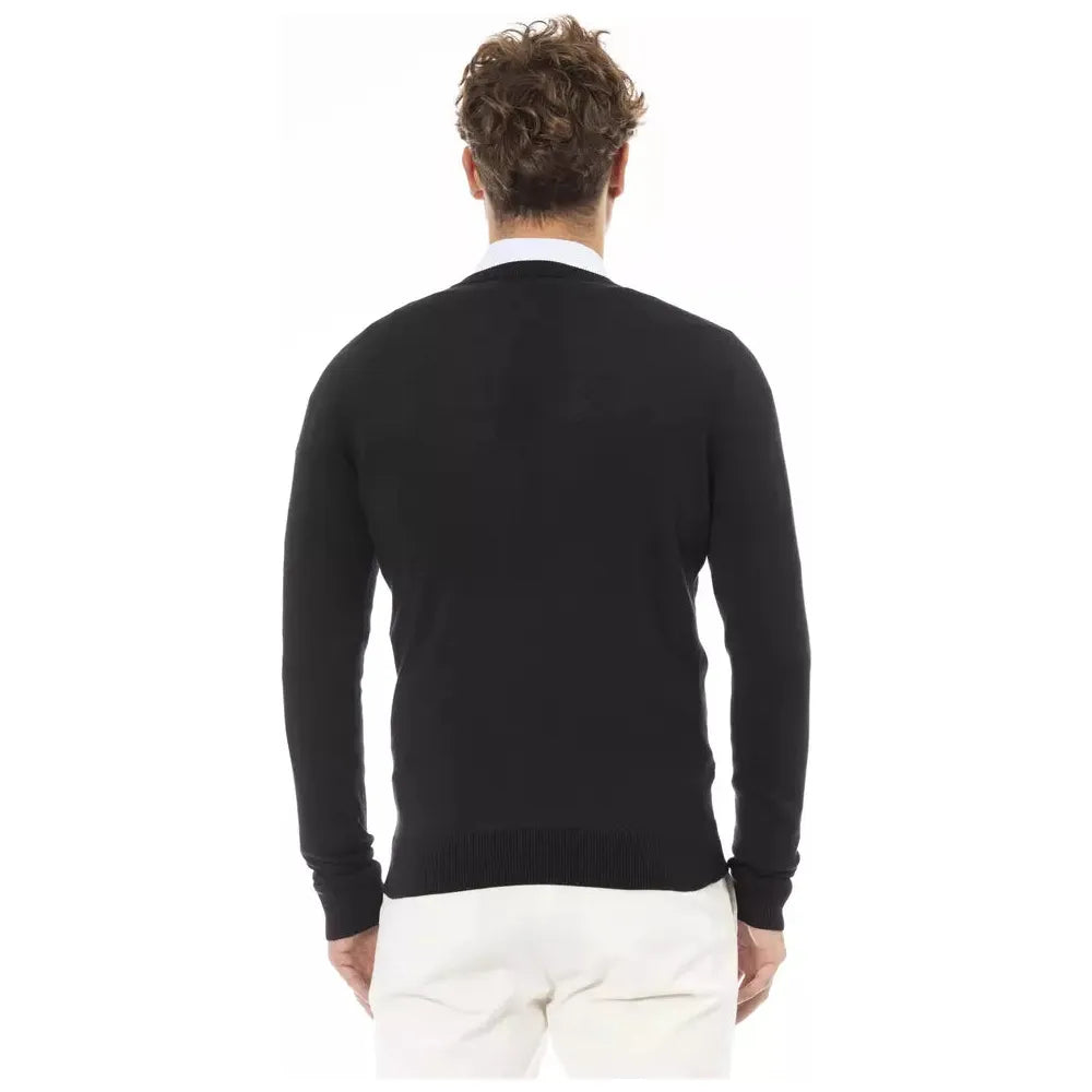 Baldinini Trend Elegant V-Neck Black Cashmere Blend Sweater black-modal-sweater