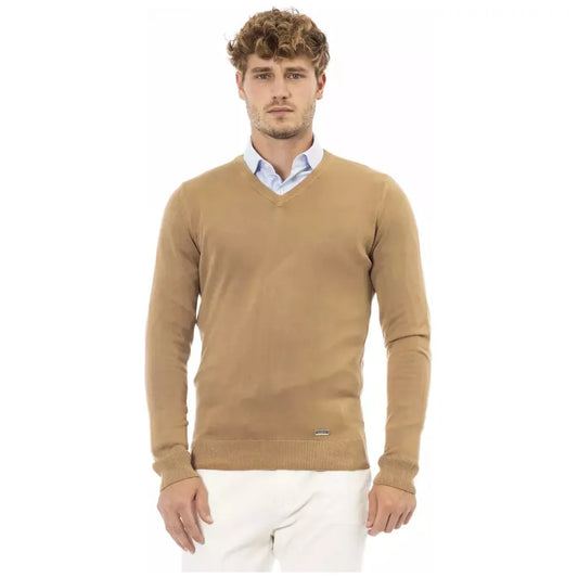 Baldinini Trend Beige V-Neck Modal Cashmere Sweater beige-modal-sweater-1