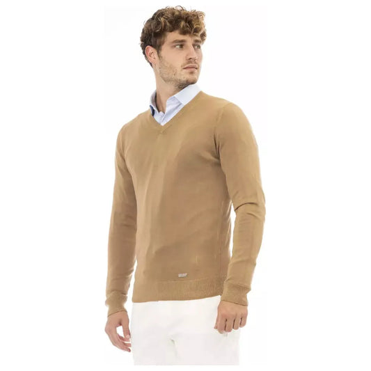 Baldinini Trend Beige V-Neck Modal Cashmere Sweater beige-modal-sweater-1