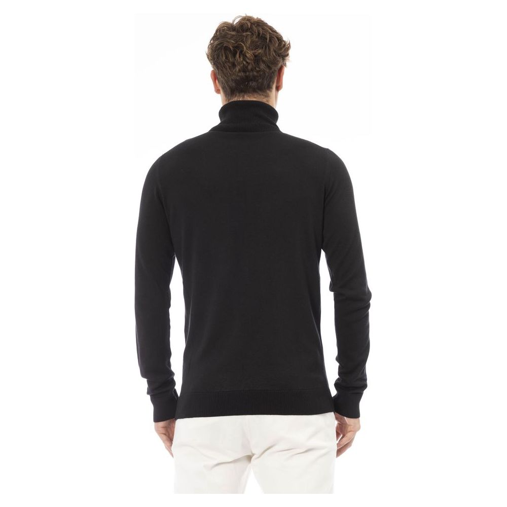 Baldinini Trend Elegant Ribbed Turtleneck Cashmere Blend Sweater black-modal-sweater-1