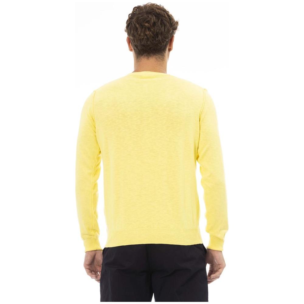 Baldinini Trend Elegant Yellow Crew Neck Sweater with Metal Monogram yellow-cotton-sweater
