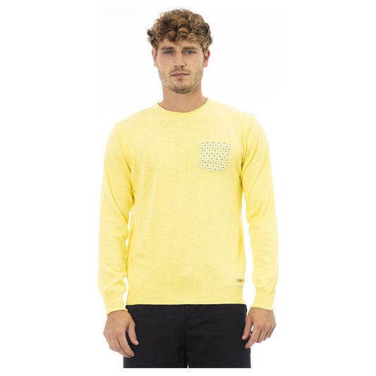 Baldinini Trend Elegant Yellow Crew Neck Sweater with Metal Monogram yellow-cotton-sweater product-23676-537886107-0003e45c-c7a.jpg