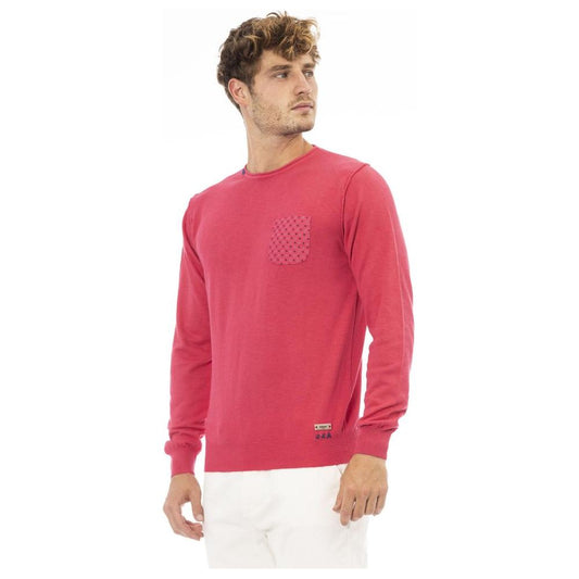 Baldinini Trend Crew Neck Cotton Sweater with Metal Monogram red-cotton-sweater-1