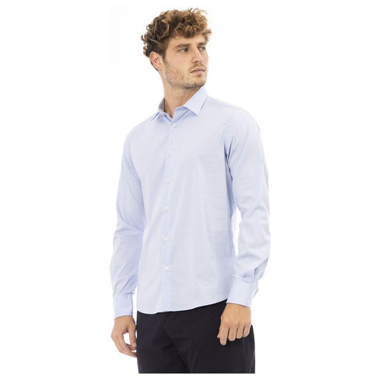 Baldinini Trend Elegant Light Blue Italian Collar Shirt light-blue-cotton-shirt-23
