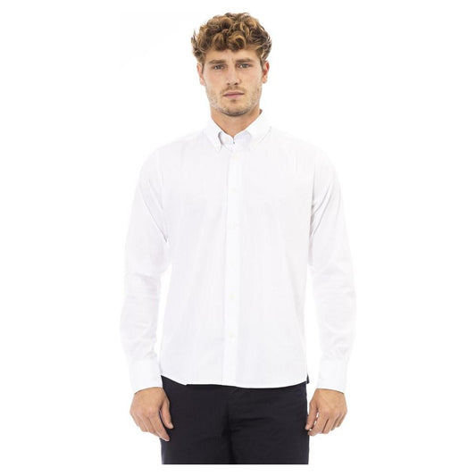 Baldinini Trend Crisp White Cotton Blend Shirt white-cotton-shirt-8