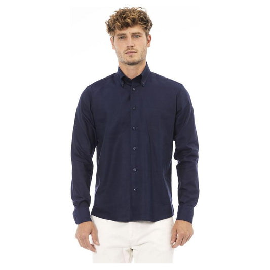 Baldinini Trend Chic Blue Cotton Blend Button-Down Shirt blue-cotton-shirt-9