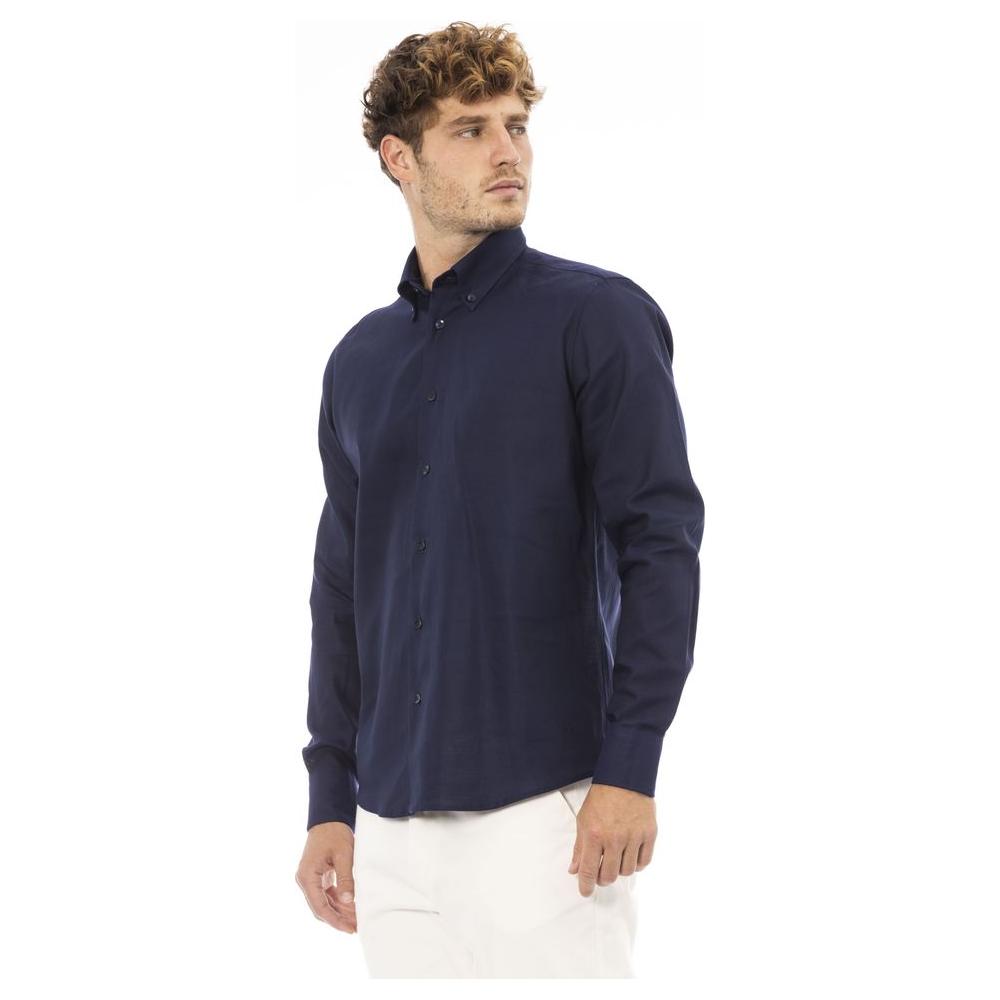 Baldinini Trend Chic Blue Cotton Blend Button-Down Shirt blue-cotton-shirt-9