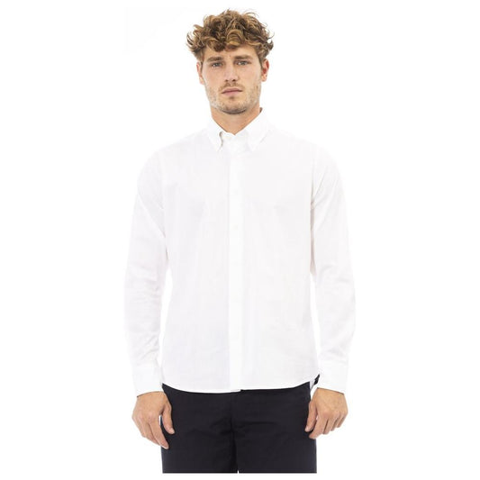 Baldinini Trend White Cotton-Elastane Button-Down Shirt white-cotton-shirt-11