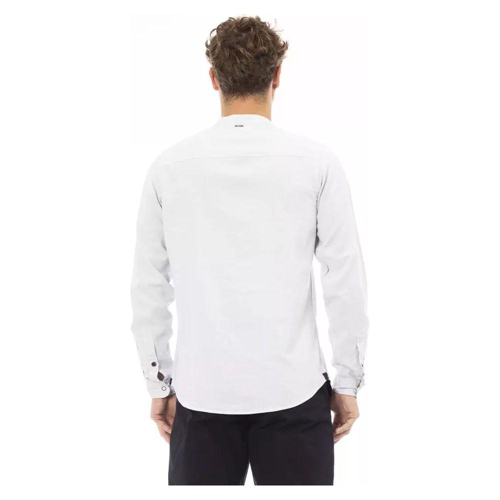 Baldinini Trend Elegant Mandarin Collar Men's Shirt white-rayon-shirt-1
