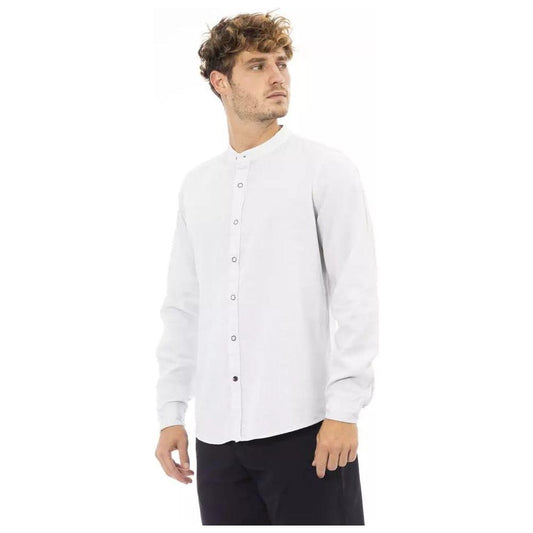 Baldinini Trend Elegant Mandarin Collar Men's Shirt white-rayon-shirt-1