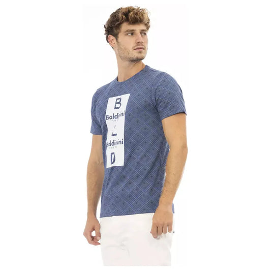 Baldinini Trend Elevated Blue Cotton Tee with Front Print blue-cotton-t-shirt-1