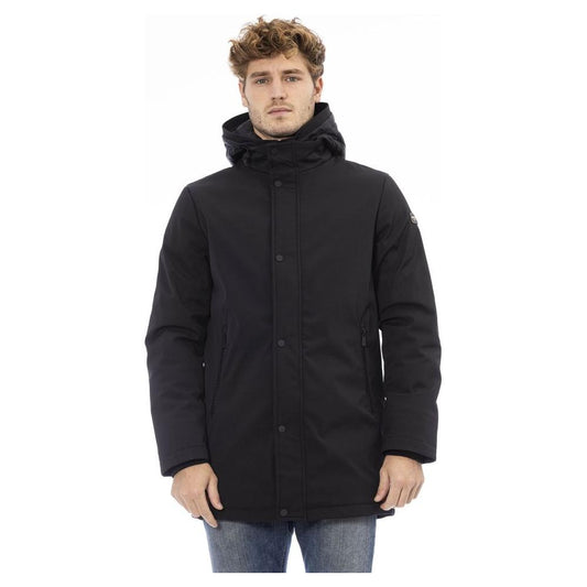 Baldinini Trend Elegant Monogrammed Long Jacket black-polyester-jacket-6