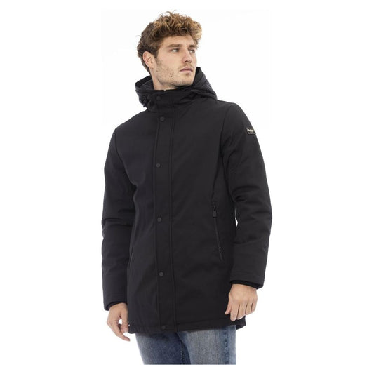 Baldinini Trend Elegant Monogrammed Long Jacket black-polyester-jacket-6