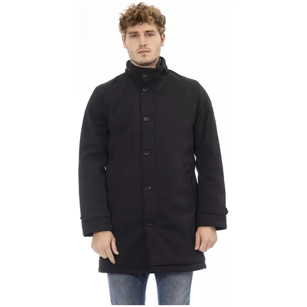 Baldinini Trend Sleek Black Poly Jacket with Monogram black-polyester-jacket-5