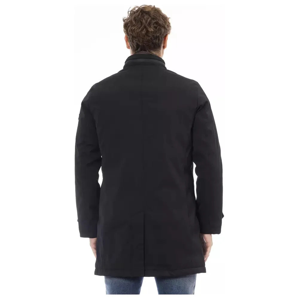 Baldinini Trend Sleek Black Poly Jacket with Monogram black-polyester-jacket-5