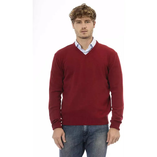 Sergio Tacchini Elegant Red V-Neck Wool Sweater red-wool-sweater-4