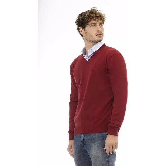 Sergio Tacchini Elegant Red V-Neck Wool Sweater red-wool-sweater-4