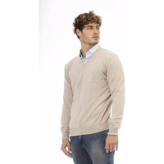 Sergio Tacchini Elegant Beige Wool V-Neck Sweater beige-wool-sweater-5