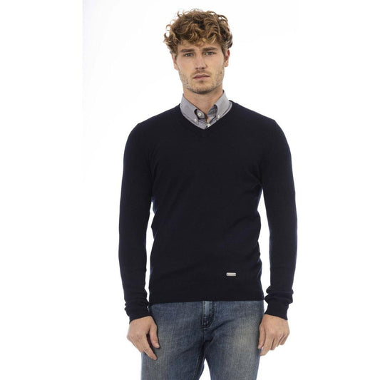 Baldinini Trend Elegant Blue V-Neck Wool-Blend Sweater blue-wool-sweater-12 product-23804-1571257744-1-b023e57c-284.jpg