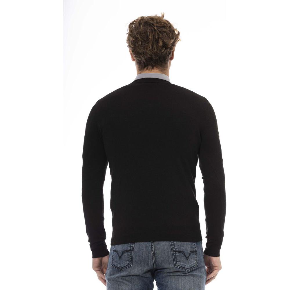Baldinini Trend Elegant V-Neck Wool Sweater - Long Sleeves, Ribbed Accents black-wool-sweater-17