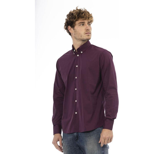 Baldinini Trend Burgundy Cotton Blend Button-Down Shirt burgundy-cotton-shirt-6