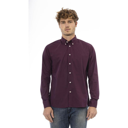 Baldinini Trend Burgundy Cotton Blend Button-Down Shirt burgundy-cotton-shirt-6