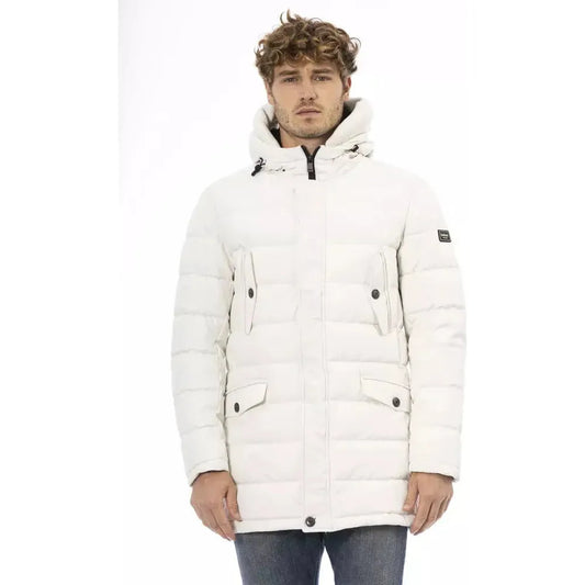 Baldinini Trend Elegant White Hooded Zip Jacket white-polyester-jacket-1