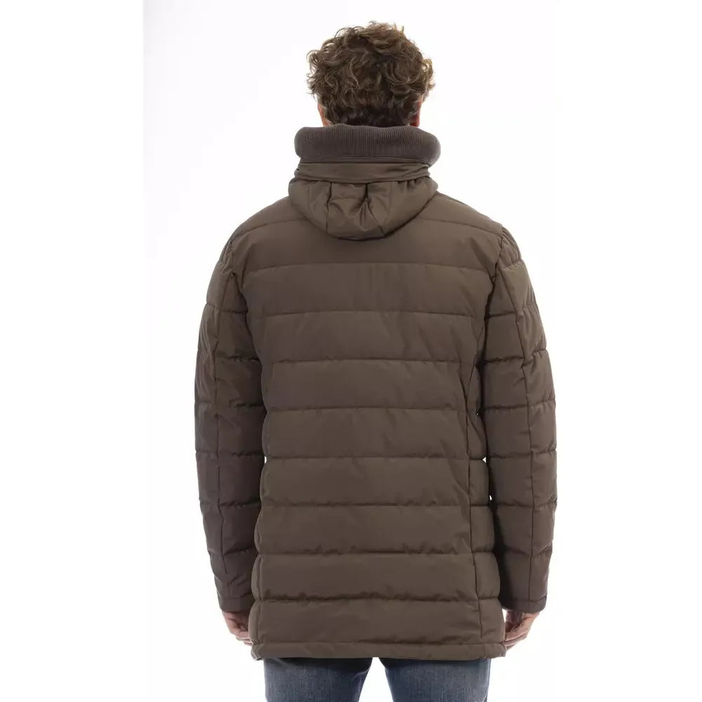 Baldinini Trend Elegant Brown Hooded Monogram Jacket brown-polyester-jacket-1