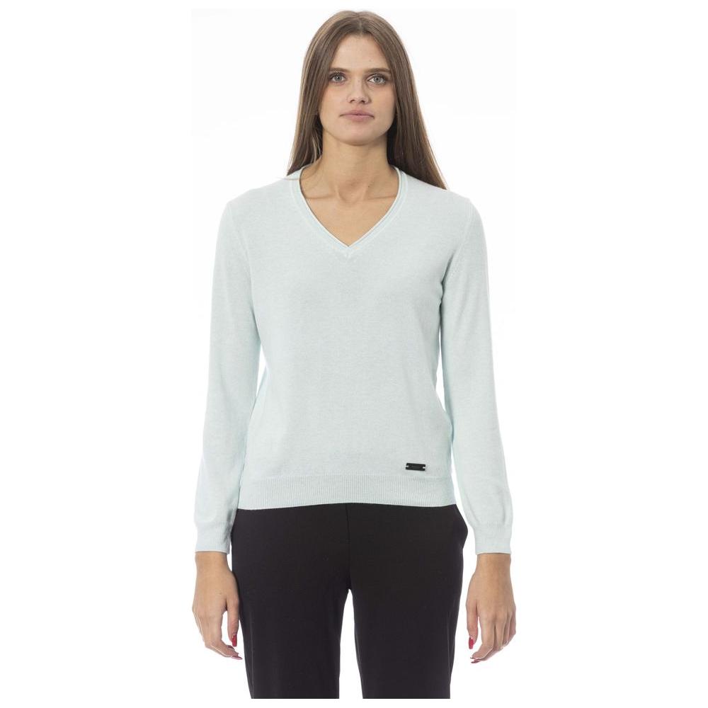 Baldinini Trend Elegant Light Blue V-neck Cashmere Blend Sweater light-blue-polyamide-sweater