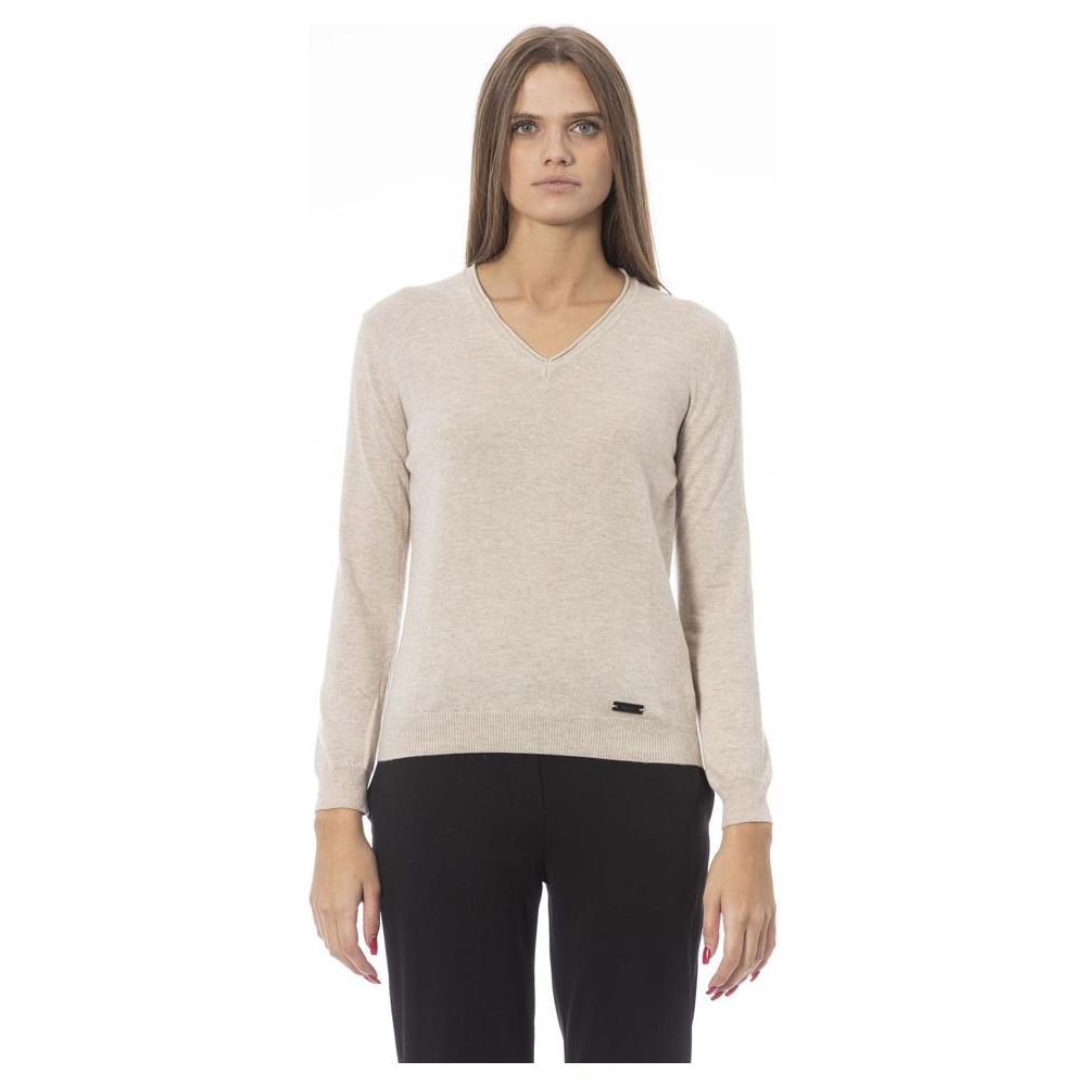 Baldinini Trend Elegant Beige V-Neck Sweater – Cozy & Chic beige-polyamide-sweater-1
