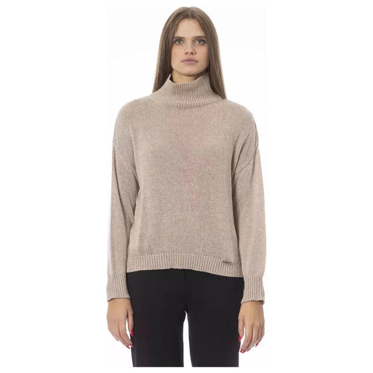 Baldinini Trend Chic Beige Volcano Neck Sweater beige-viscose-sweater-6